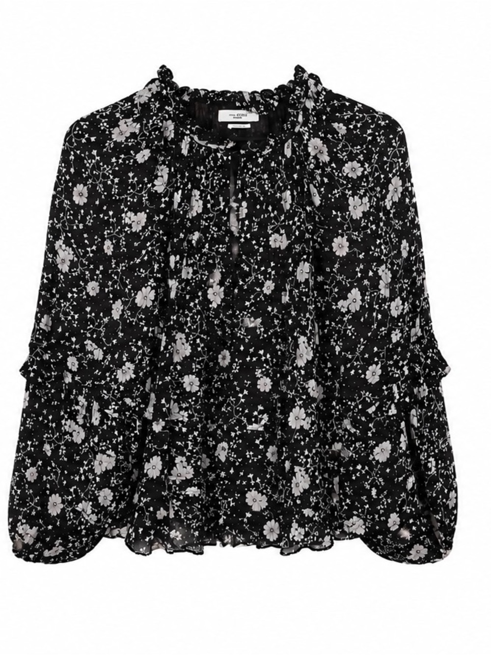 Isabel Marant Black Floral Ruffle-Trim Blouse - Picture 2 of 5